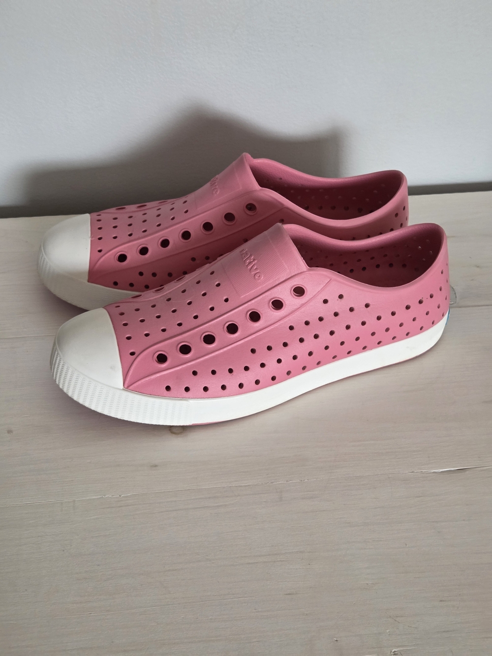 Native Shoes Pink Perforated Slip-On Sneakers with White Toe Cap